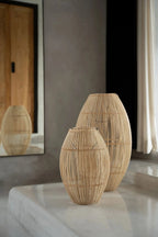 Vases en rotin tressé ovales naturels avec volets verticaux, H48 cm