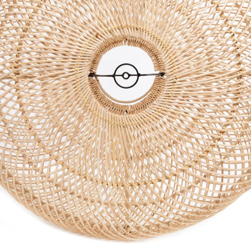 Suspension sphère en rotin naturel de 50 cm avec abat-jour en rotin léger brun et fixation en métal noir