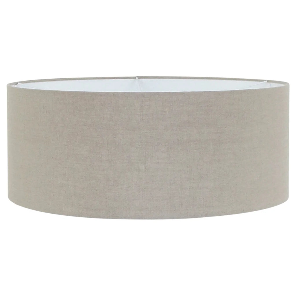 Abat-jour cylindrique en tissu beige effet lin avec intérieur blanc et finition nickel brossé