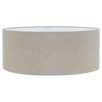 Abat-jour cylindrique en tissu beige effet lin avec intérieur blanc et finition nickel brossé