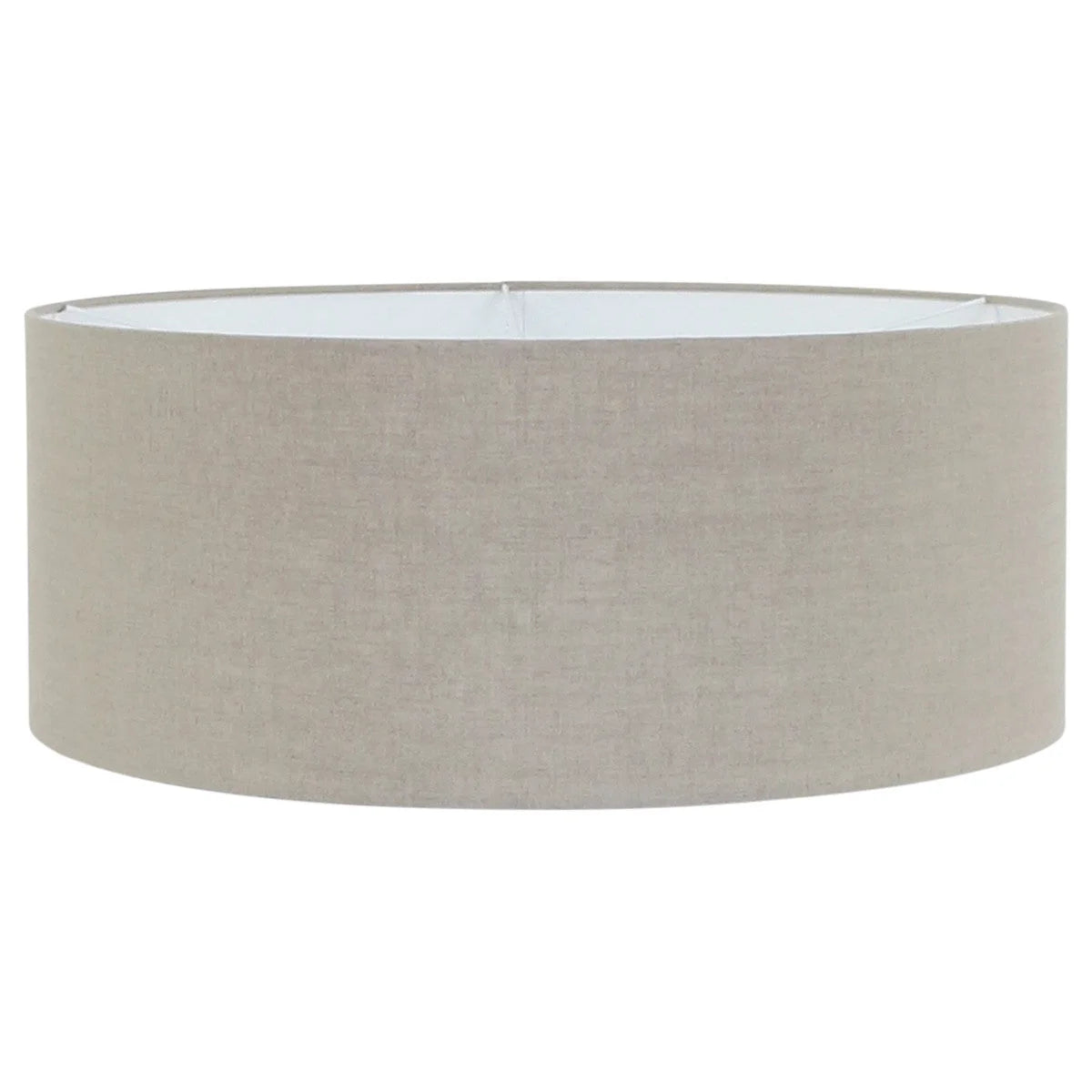 Abat-jour cylindrique en tissu beige effet lin avec intérieur blanc et finition nickel brossé