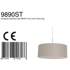 Suspension tissu beige effet lin cylindre avec abat-jour crème et finition nickel brossé