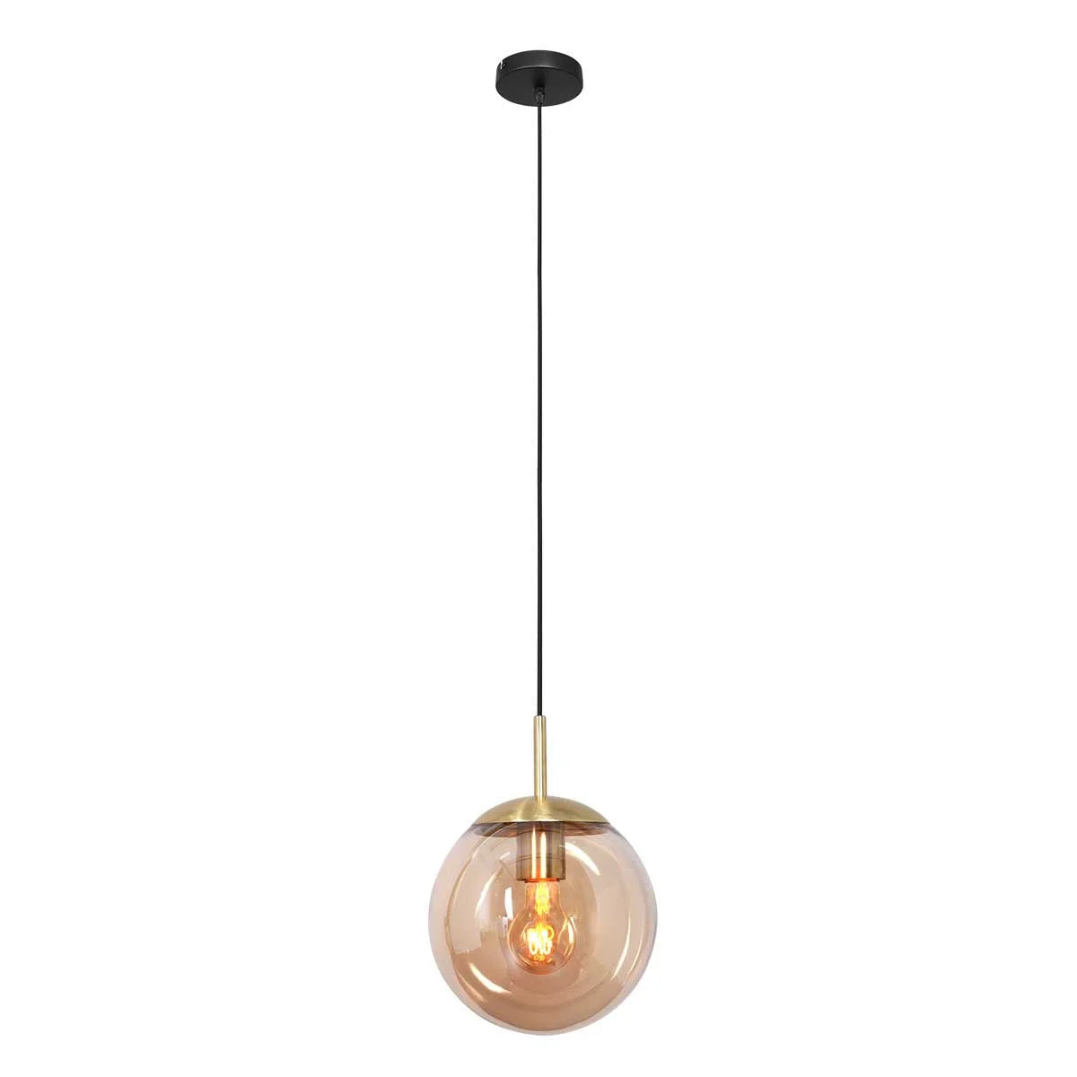 Suspension en verre ambré et métal doré avec ampoule visible – Ø20 cm
