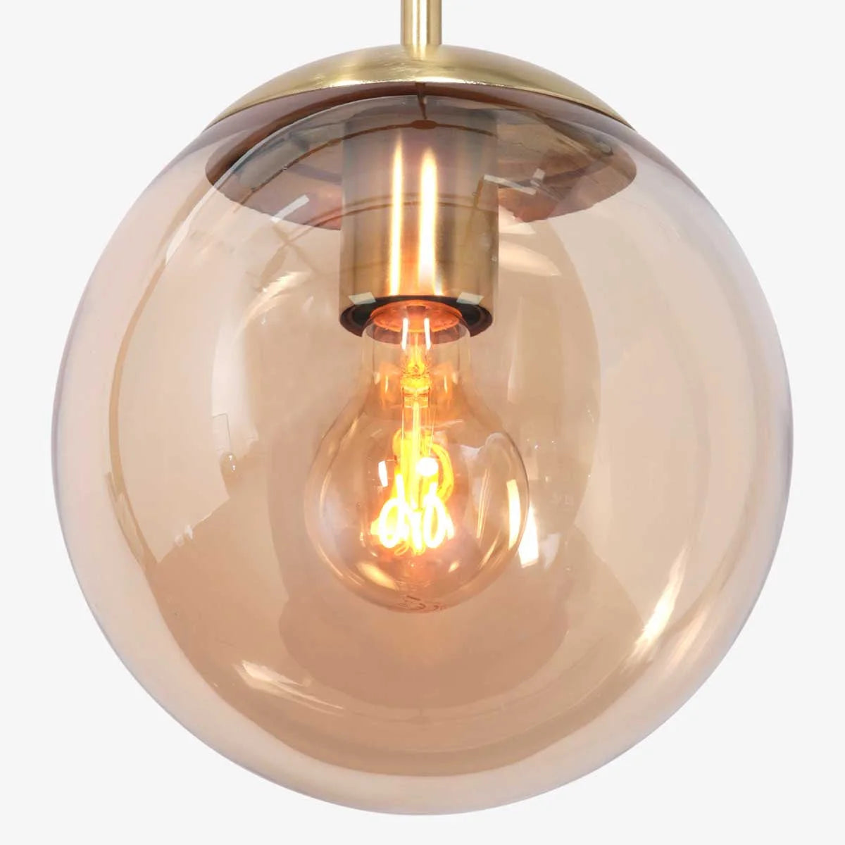 Suspension en verre ambre sphère avec cadre en métal doré Ø25 cm