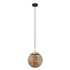 Suspension en verre ambre et métal doré forme sphère éclairage suspendu de 25 cm