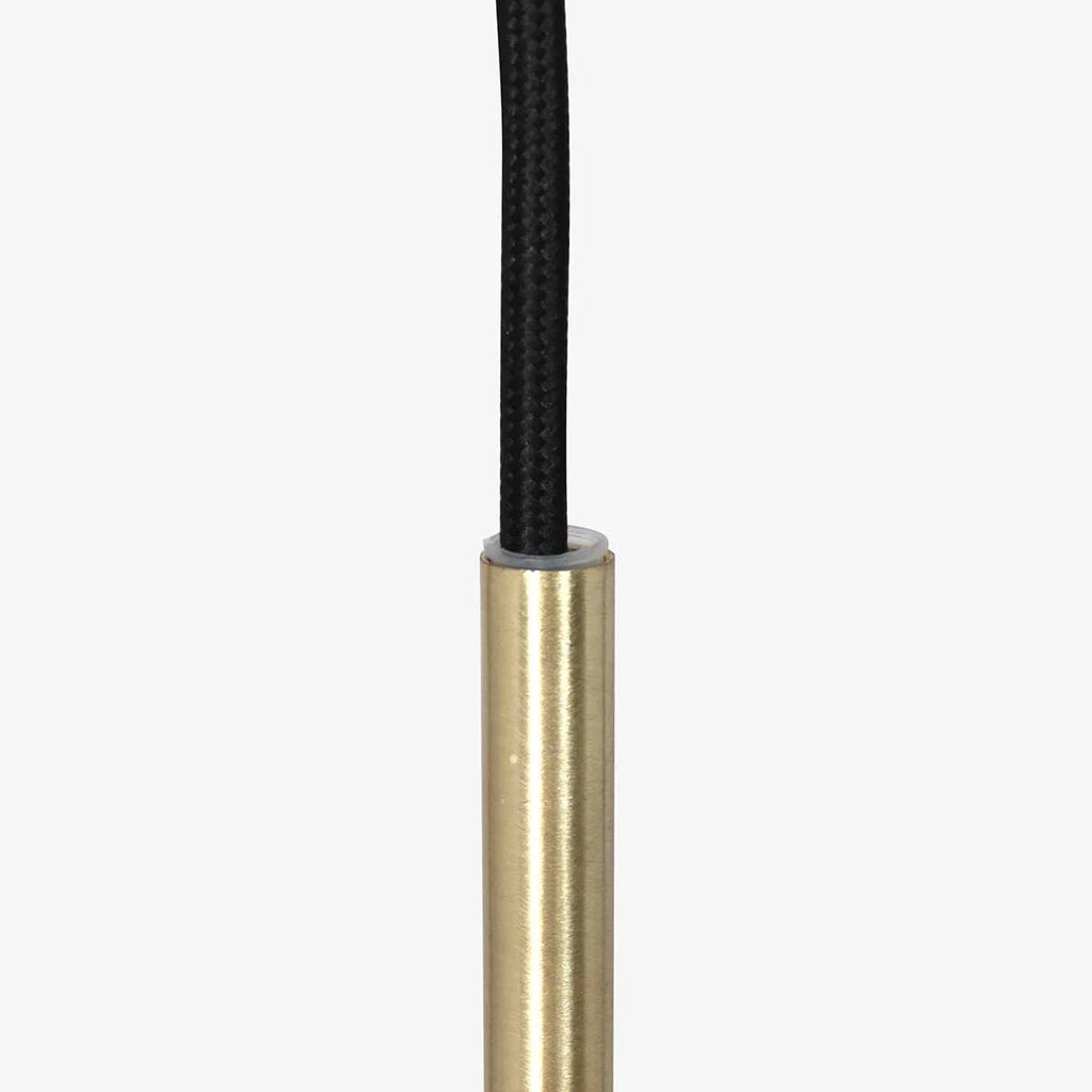 Suspension en verre ambre et métal doré sphérique avec luminaire en laiton et câble noir