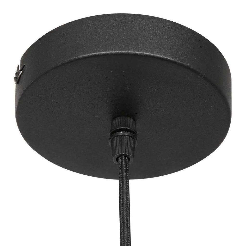 Ceinture de plafond ronde noire en métal avec passage de câble et vis latérales, pour suspension en verre ambre et métal doré