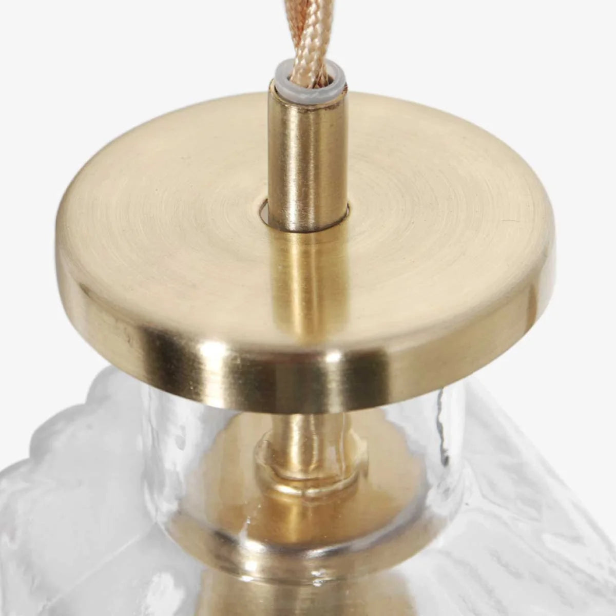 Suspension verre facetté et laiton doré à câble torsadé Ø18 cm