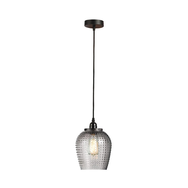 Suspension en verre gris fumé à reliefs effet pois aspect rétro industriel – H27 cm