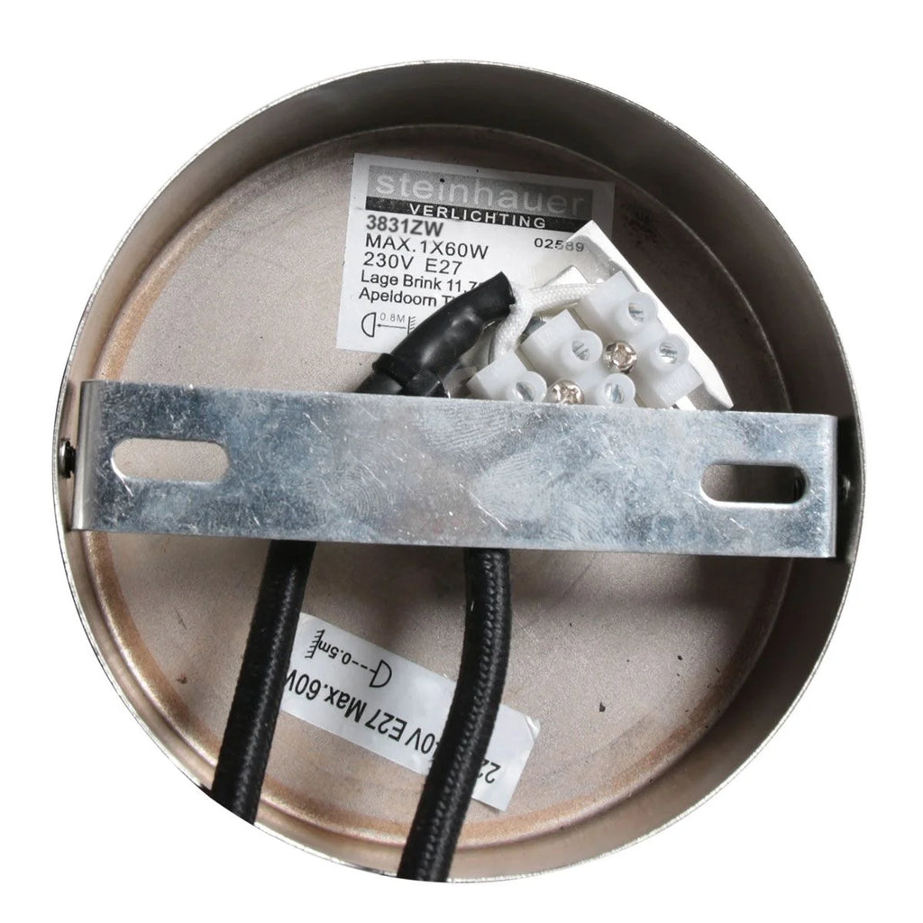 Suspension en verre ondulé ambre et métal noir ajustable avec fixture électrique au plafond