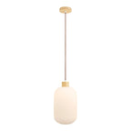 Suspension en verre opalin cannelé et bois clair Ø20 cm
