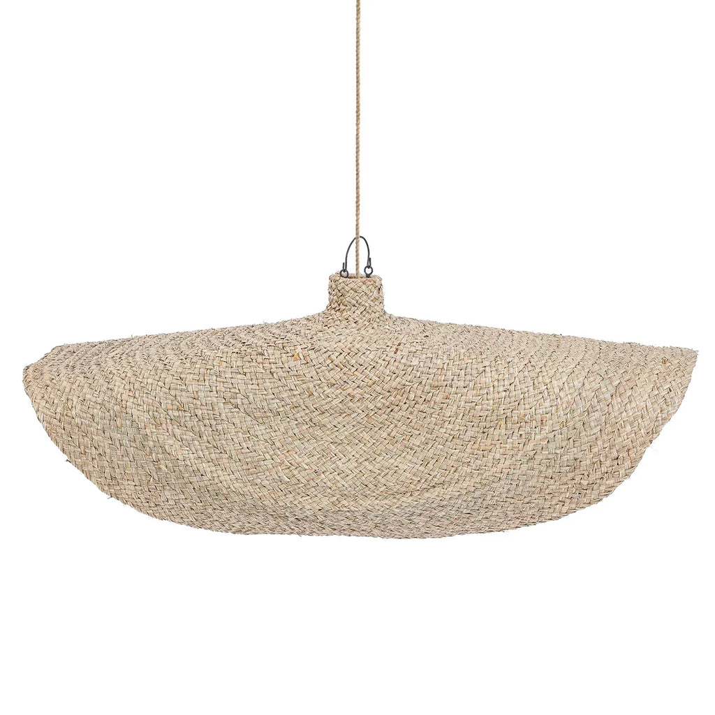 Suspension XL en jacinthe d’eau tressée avec luminaire en pendule en paille in-bossé