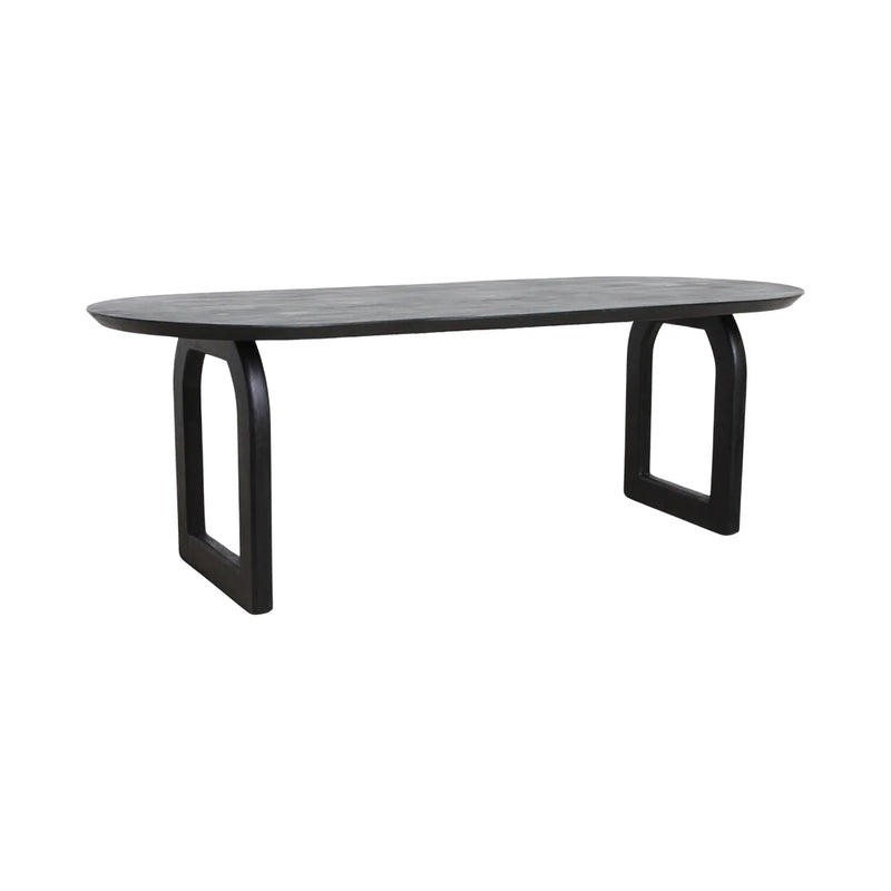 Table à manger oblongue en bois noir pieds arche ajourés – 200x90 cm