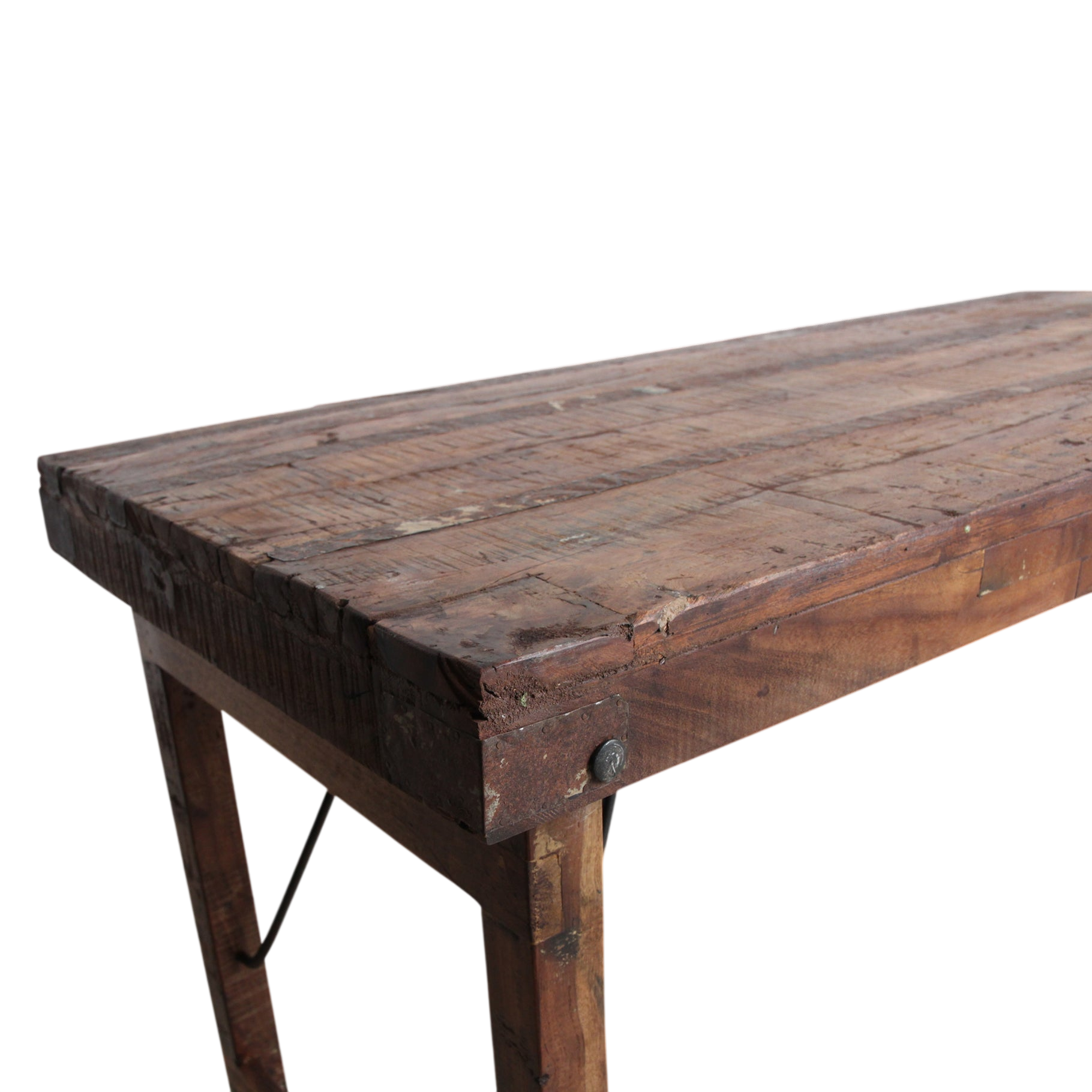Table à manger pliante en bois recyclé brun patiné – 173x60 cm