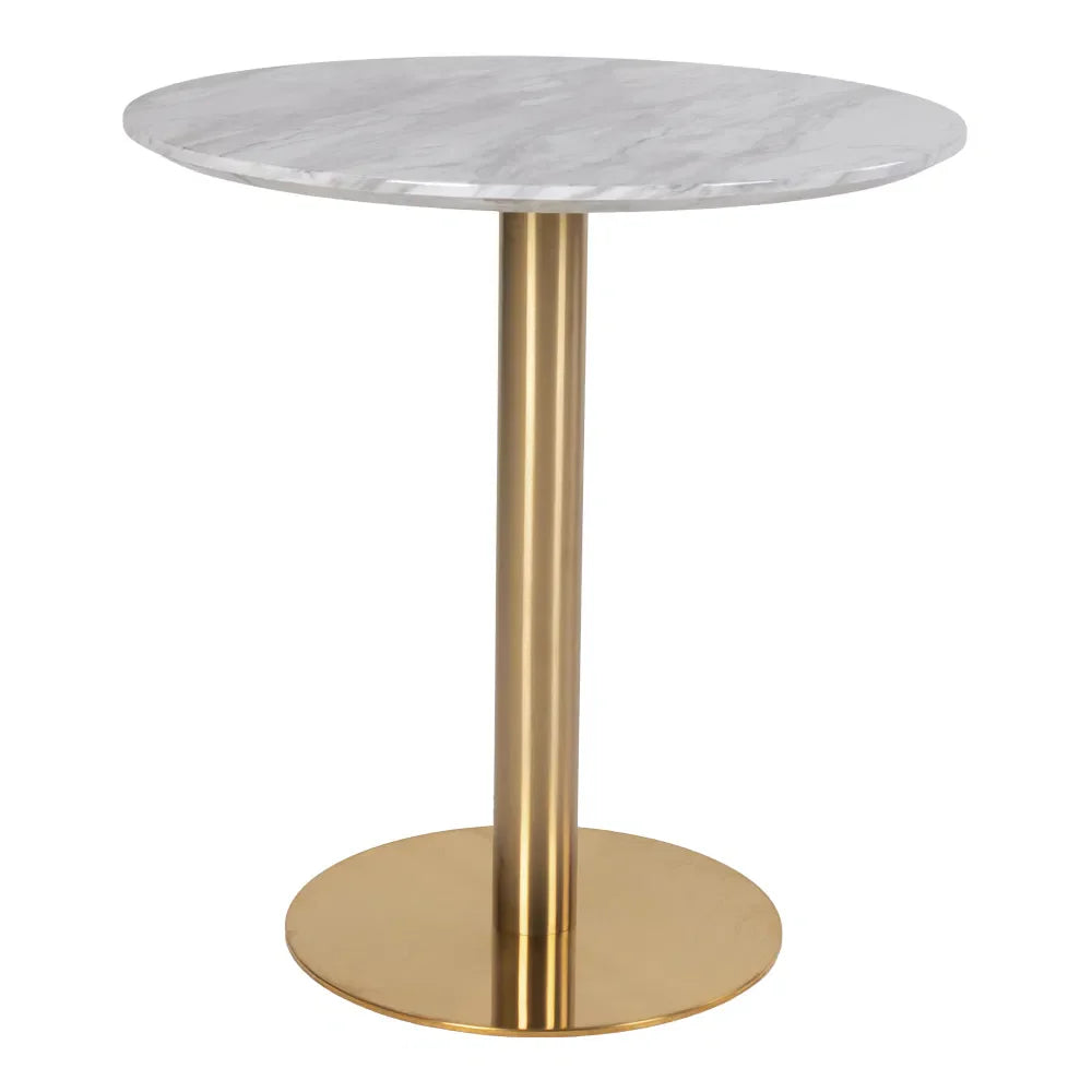 Table à manger ronde effet marbre blanc pied doré métal Ø70 cm