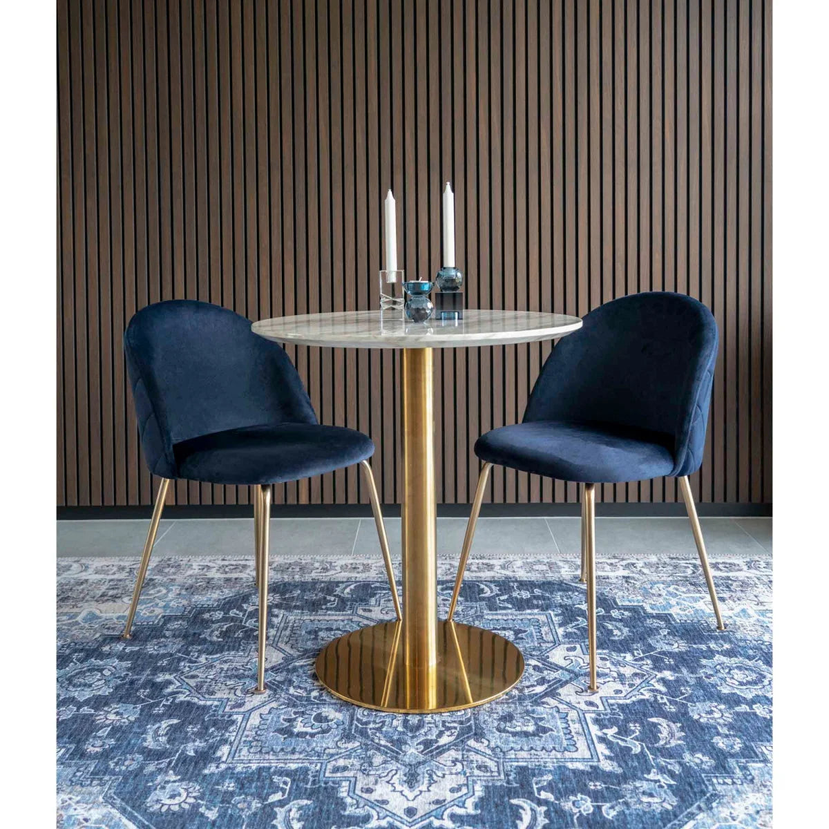Table ronde effet marbre blanc pied doré métal Ø70 cm