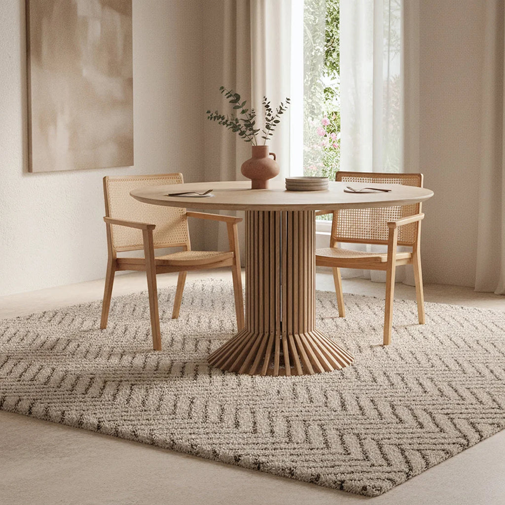 Table ronde en teck recyclé pied ajouré naturel Ø120 cm