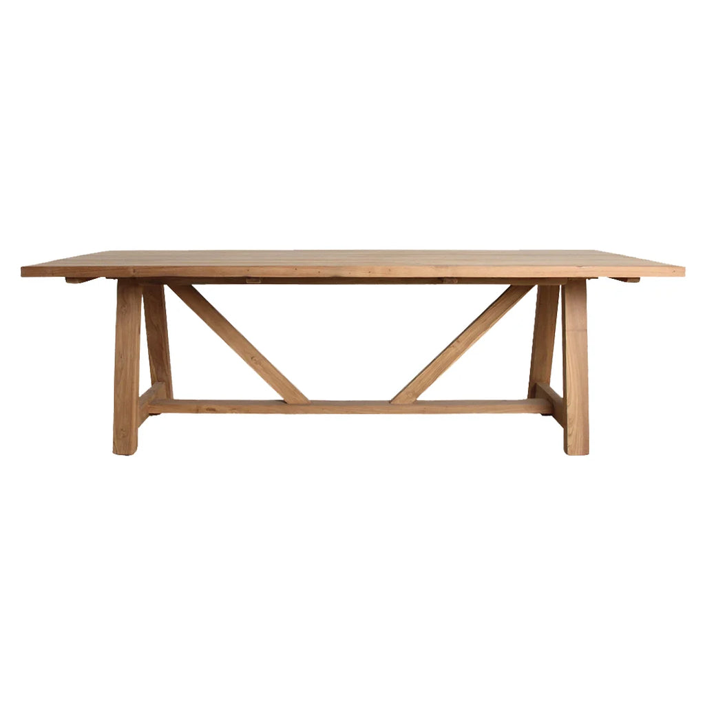 Table à manger en teck massif 200x100 cm piétement tréteaux naturel