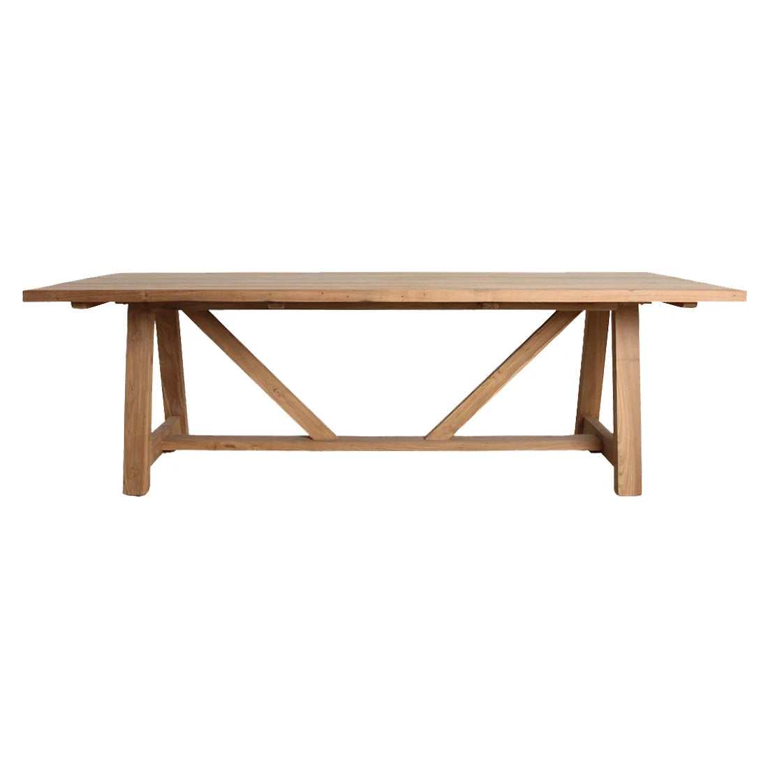 Table à manger en teck massif 200x100 cm piétement tréteaux naturel