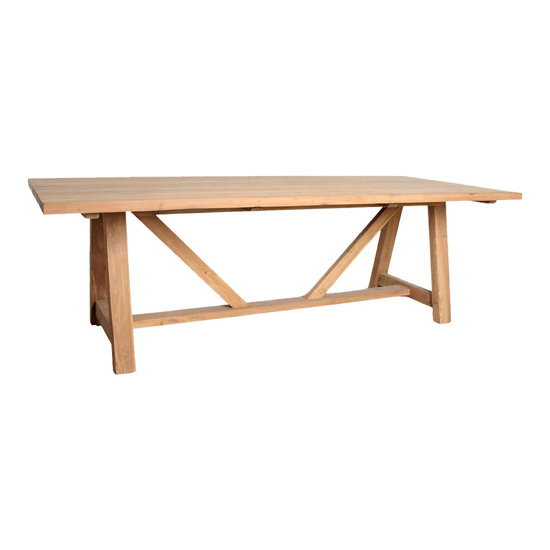 Table à manger en teck massif piètement tréteaux naturel – 200x100 cm