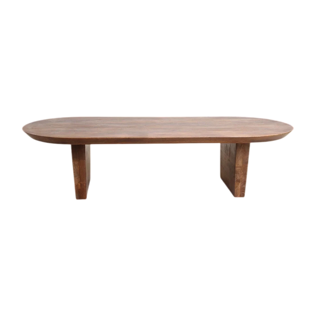 Table basse ovale minimaliste en bois massif marron, 140x60 cm
