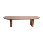 Table basse ovale minimaliste en bois massif marron, 140x60 cm
