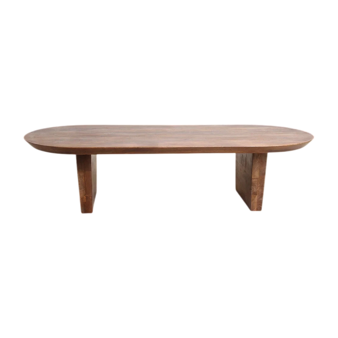 Table basse ovale minimaliste en bois massif marron, 140x60 cm
