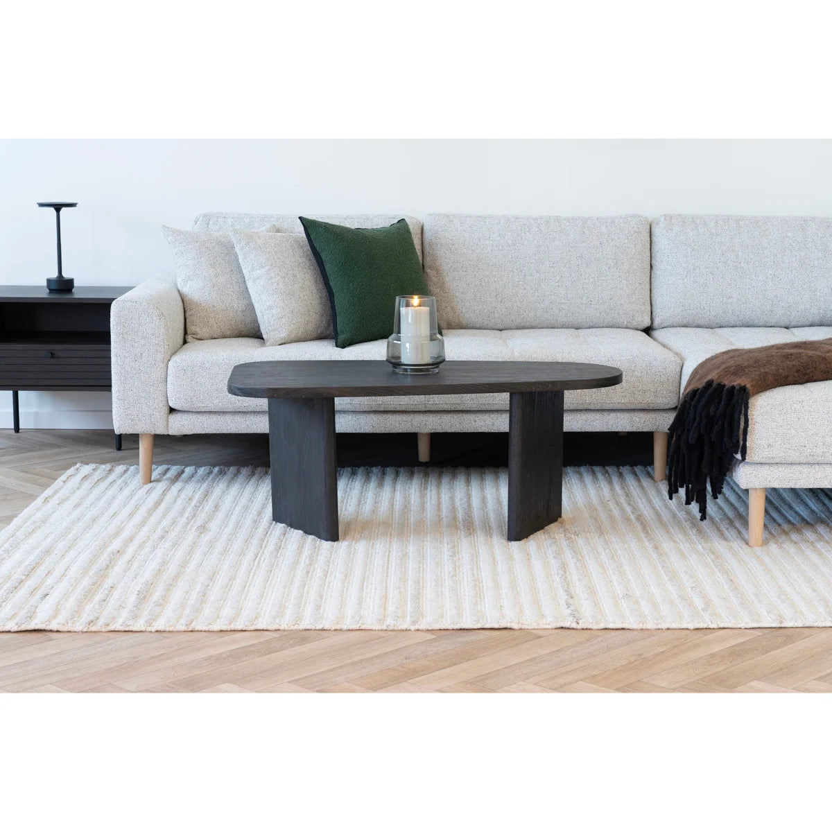 Table basse ovale en bois foncé à pieds pleins, 100x50 cm