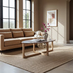Table basse ovale en marbre veiné rouge et bois clair 120x60 cm