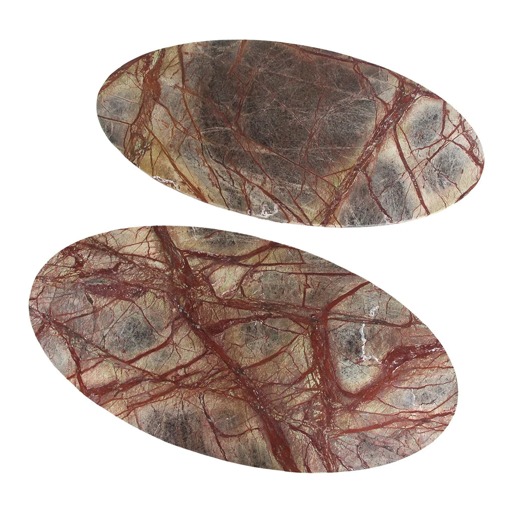 Table basse ovale en marbre veiné rouge 120x60 cm