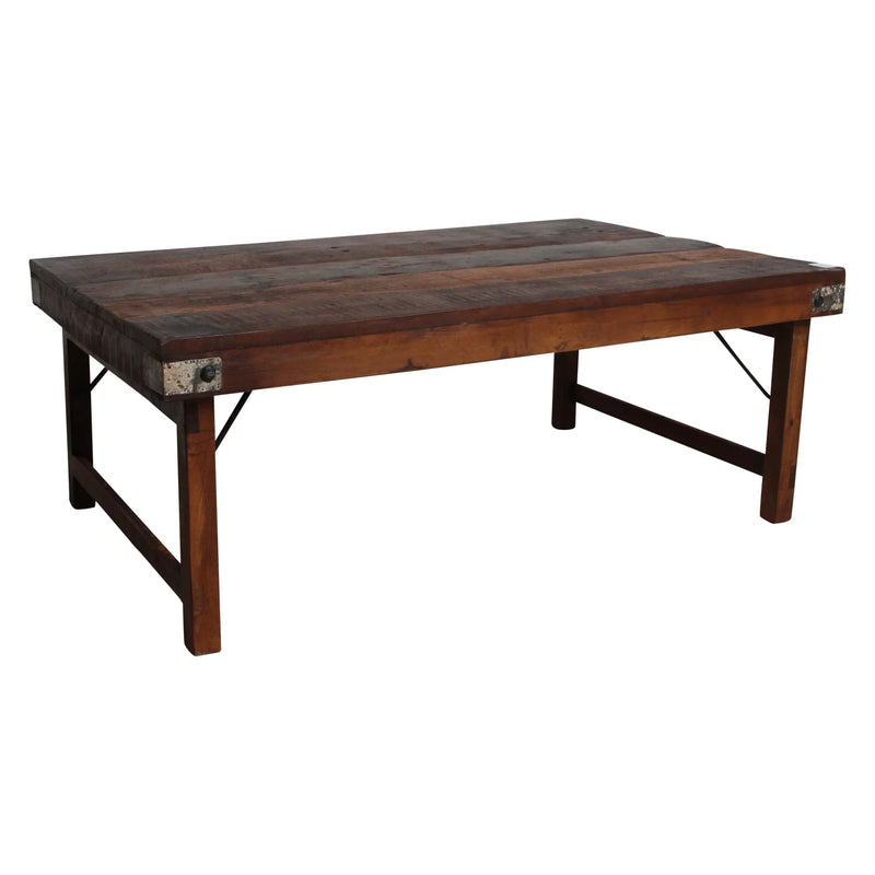 Table basse pliante en bois massif brun esprit atelier – 120x75 cm