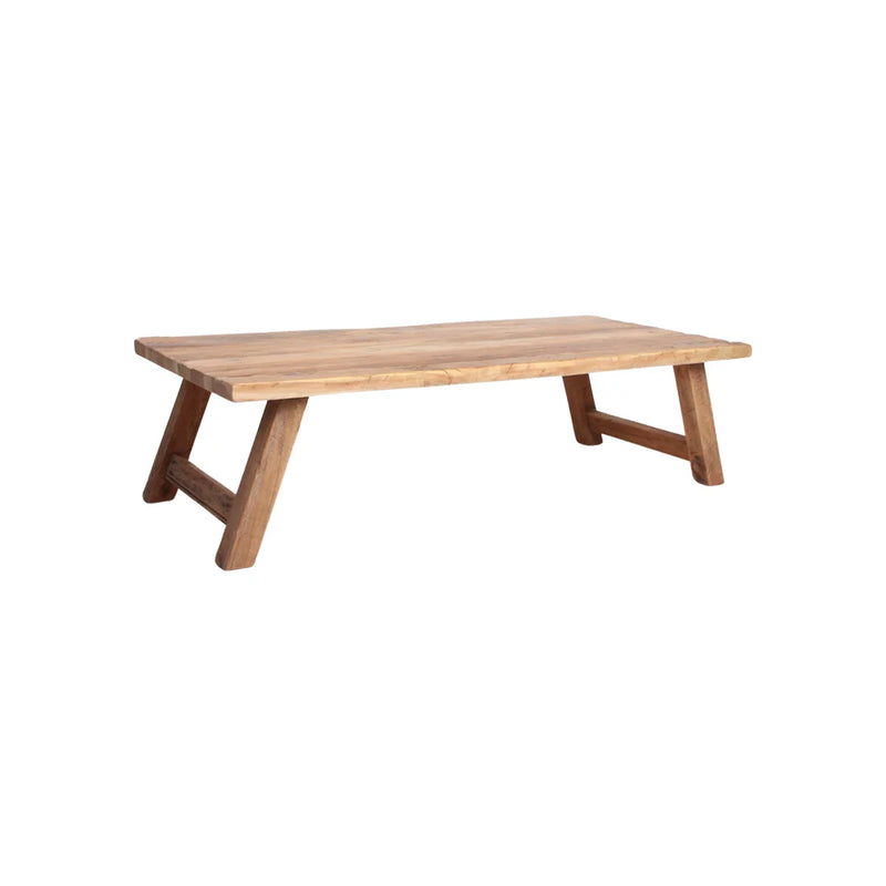 Table basse rectangulaire en bois recyclé brut miel pour salon – 140x65 cm