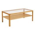 Table basse rectangulaire en chêne clair et verre trempé, 110x60 cm