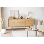 Table basse ronde en bois de chêne naturel Ø70 cm, design minimaliste
