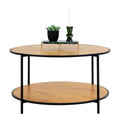 Table basse ronde bois clair et métal noir Ø80 cm