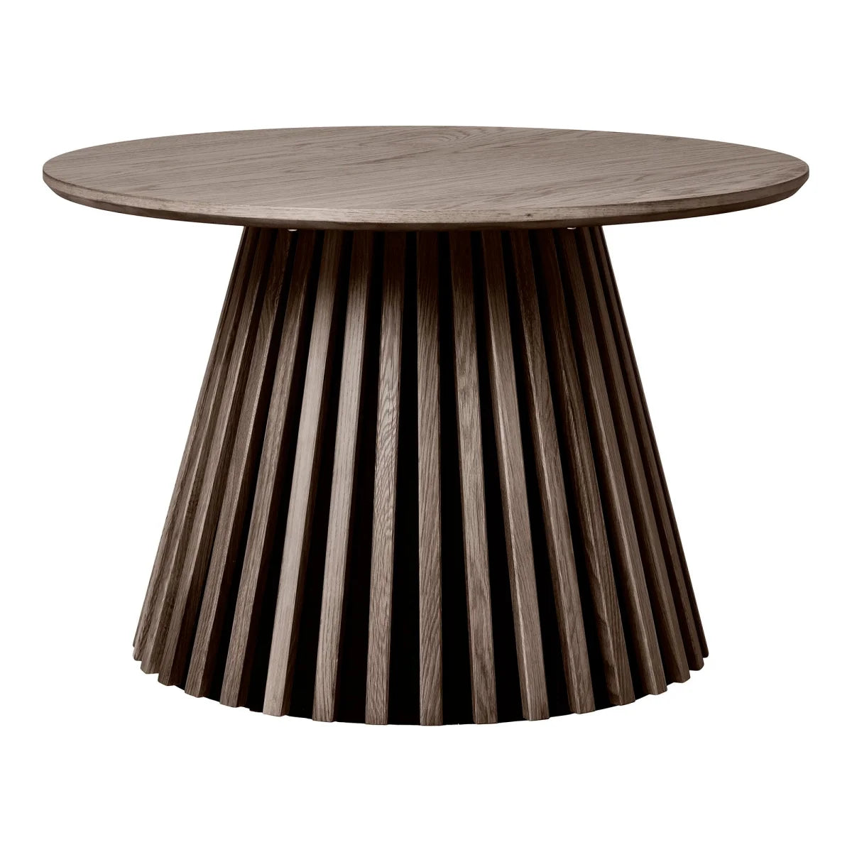 Table basse ronde en bois fumé avec piètement à lattes inclinées Ø70 cm