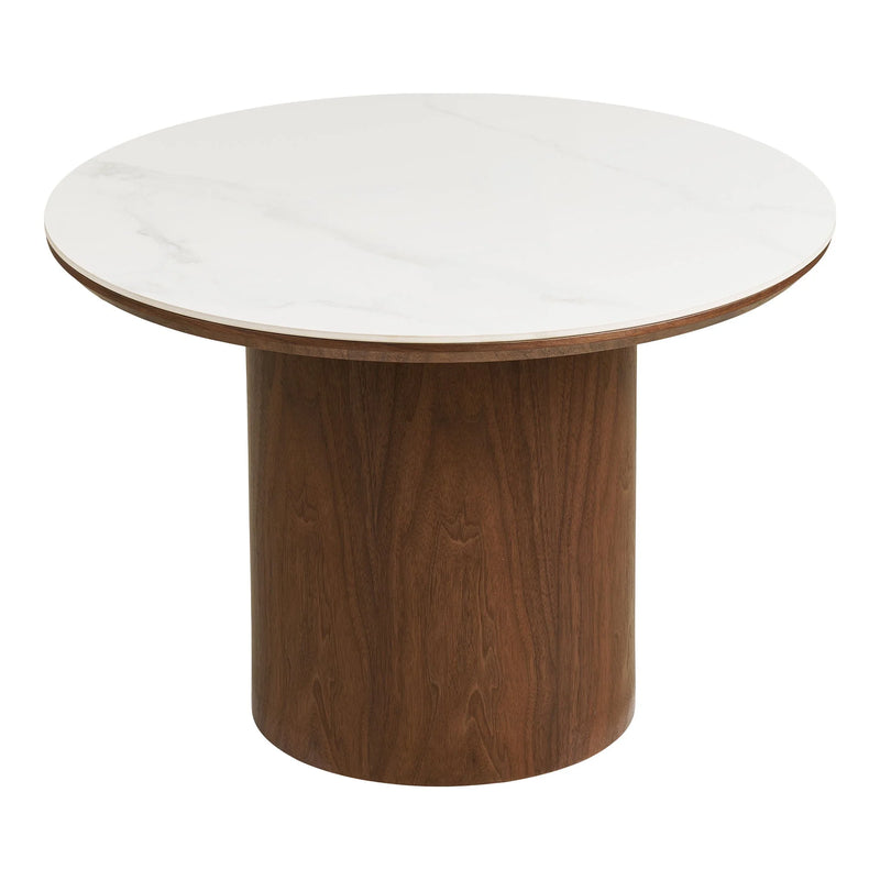 Table basse ronde effet marbre blanc et bois noyer – Ø60 cm