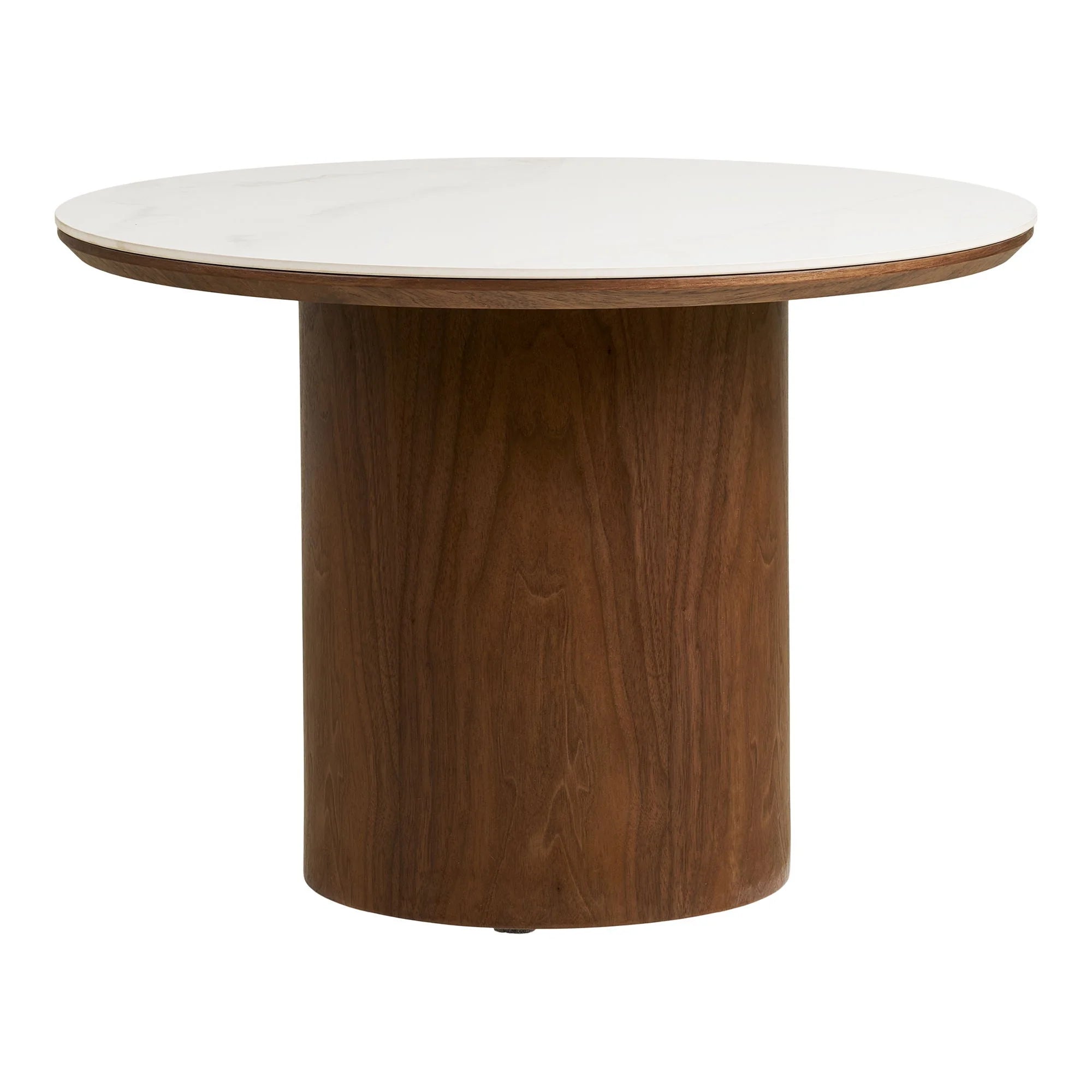 Table basse ronde marbre blanc et bois noyer Ø60 cm