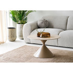 Table basse ronde effet travertin sable pied conique Ø70 cm