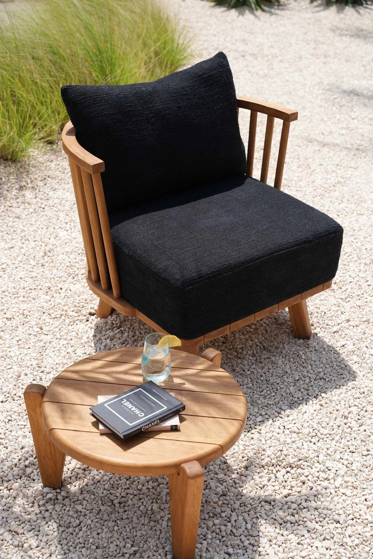 Table basse ronde en teck recyclé pour extérieur naturel – Ø70 cm