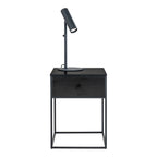 Table de chevet noire en métal avec tiroir et lampe réglable