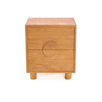 Table de chevet teck massif 2 tiroirs poignées circulaires 50x40 cm