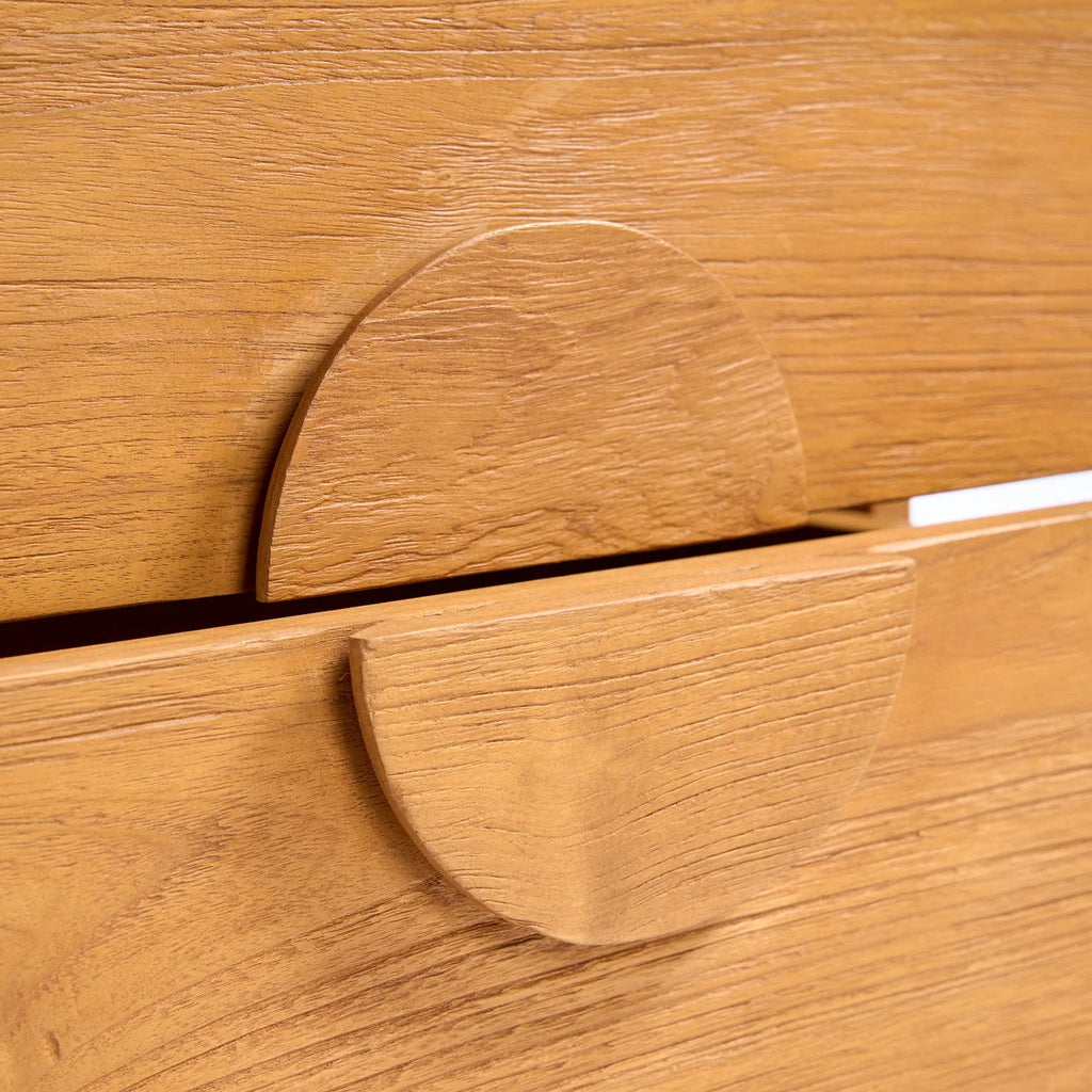 Poignées de tiroirs en bois teck clair, design semi-circulaire lisse
