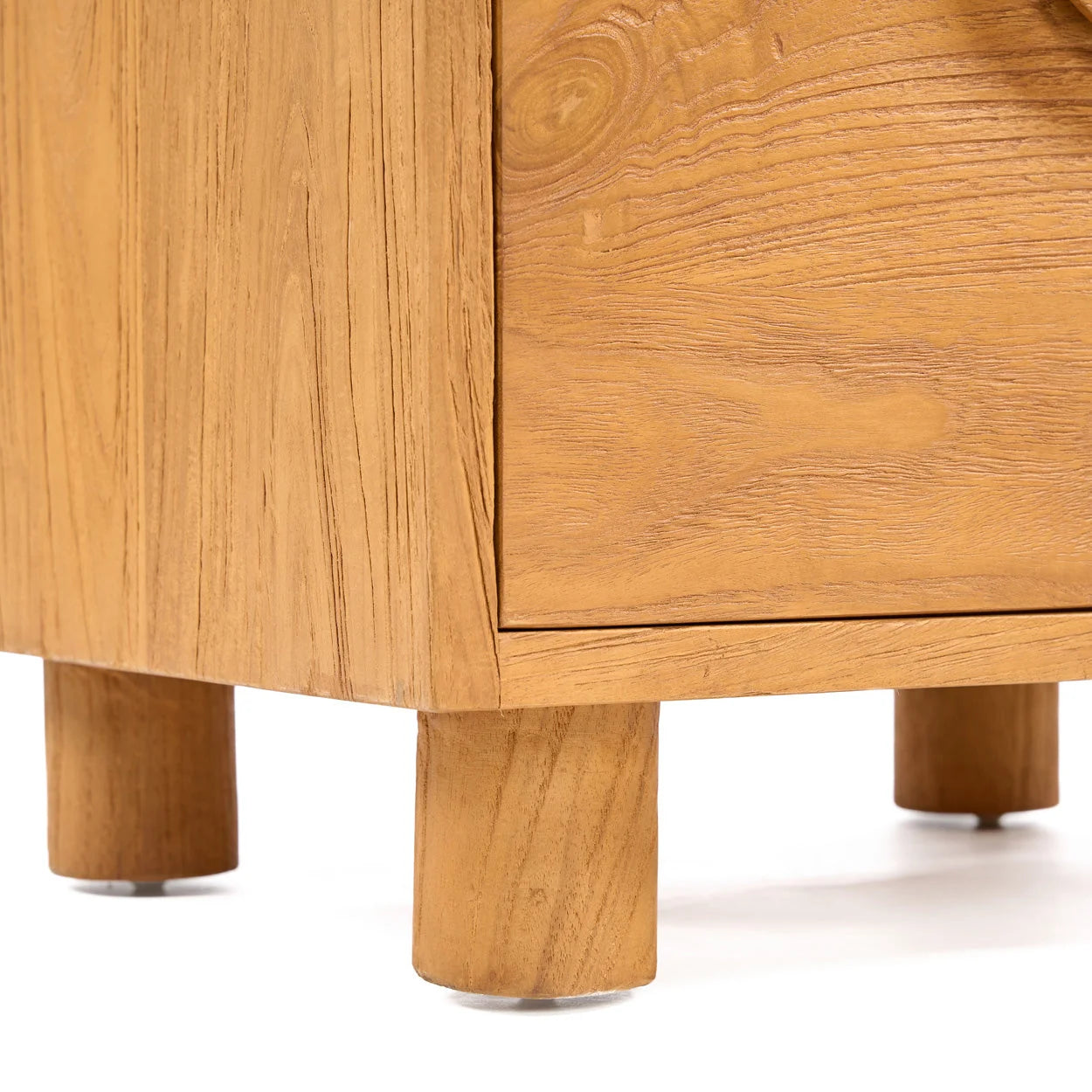 Table de chevet teck massif 2 tiroirs chêne clair grain visible 50x40 cm