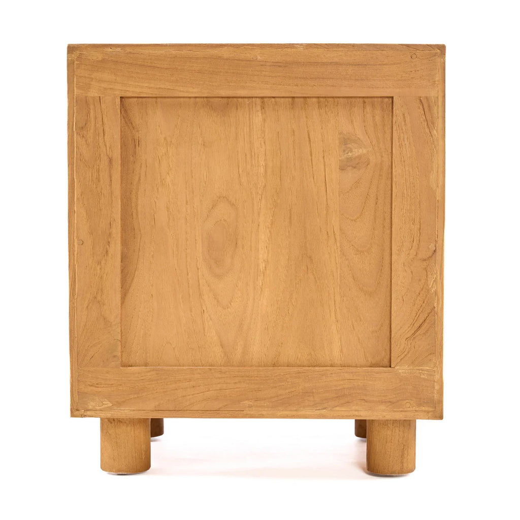 Table de chevet teck massif 50x40 cm, 2 tiroirs, poignées circulaires