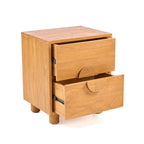 Table de chevet teck massif 2 tiroirs poignées circulaires 50x40 cm
