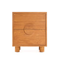 Table de chevet teck massif 2 tiroirs poignées circulaires 50x40 cm