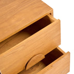 Table de chevet teck massif 2 tiroirs poignées circulaires 50x40 cm