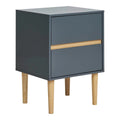 Table d’appoint grise en MDF 2 tiroirs, pieds bois clair, 40x35x55