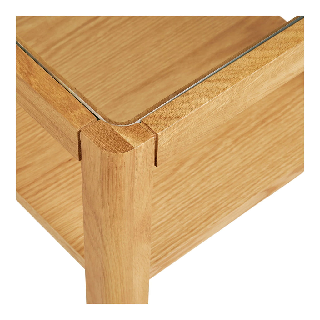 Table d’appoint carrée en chêne naturel et verre trempé 40x40 cm
